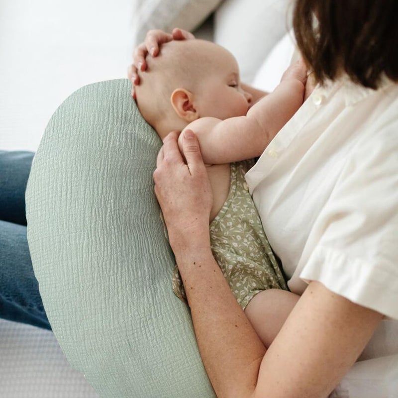 lethooly Nursing Pillow Cover - 2-Pack Muslin Cotton Removable Covers for Breastfeeding Pillows, Ultra-Soft Baby Feeding Pillowcase for Boy & Girl, Fits 22.5"x18" Pillows (Green Leaf & Sage Green) - Image 2